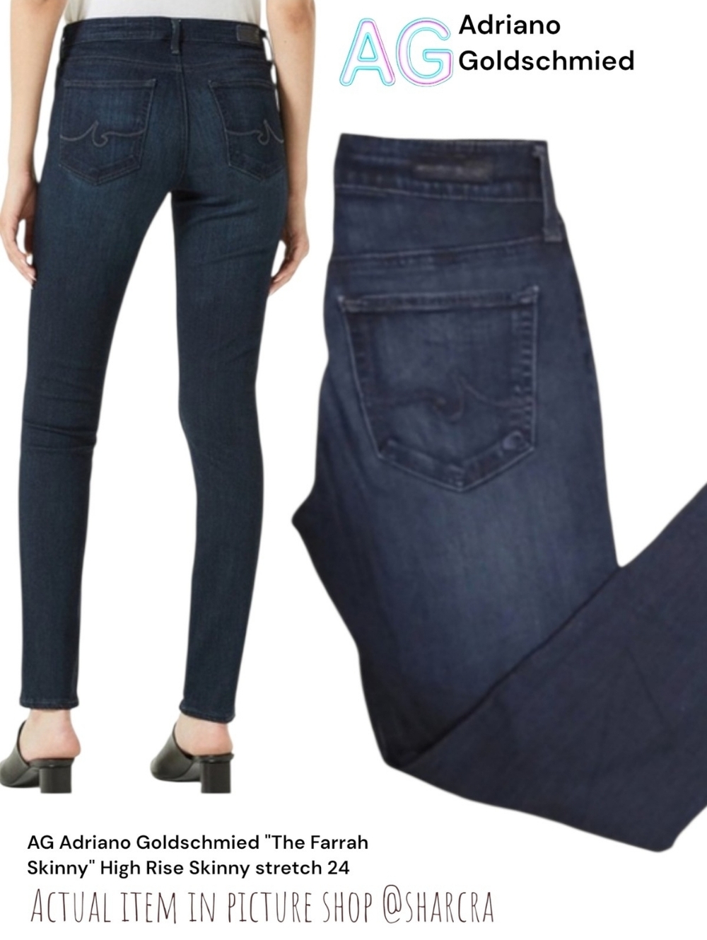 AG Adriano Goldschmied The Farrah Skinny high waisted dark wash jeans women's 24